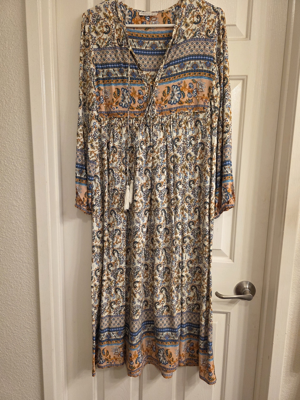 Boho Paisley Maxi Dress in Mustard & Blue
